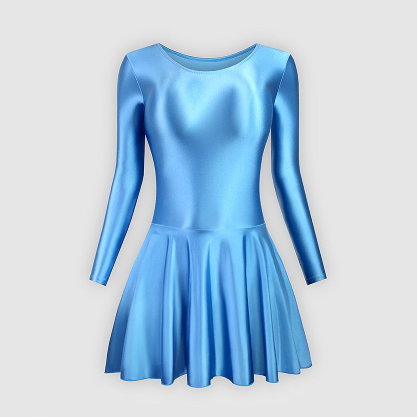 Long Sleeve Round Neck Glossy Leotard Dress