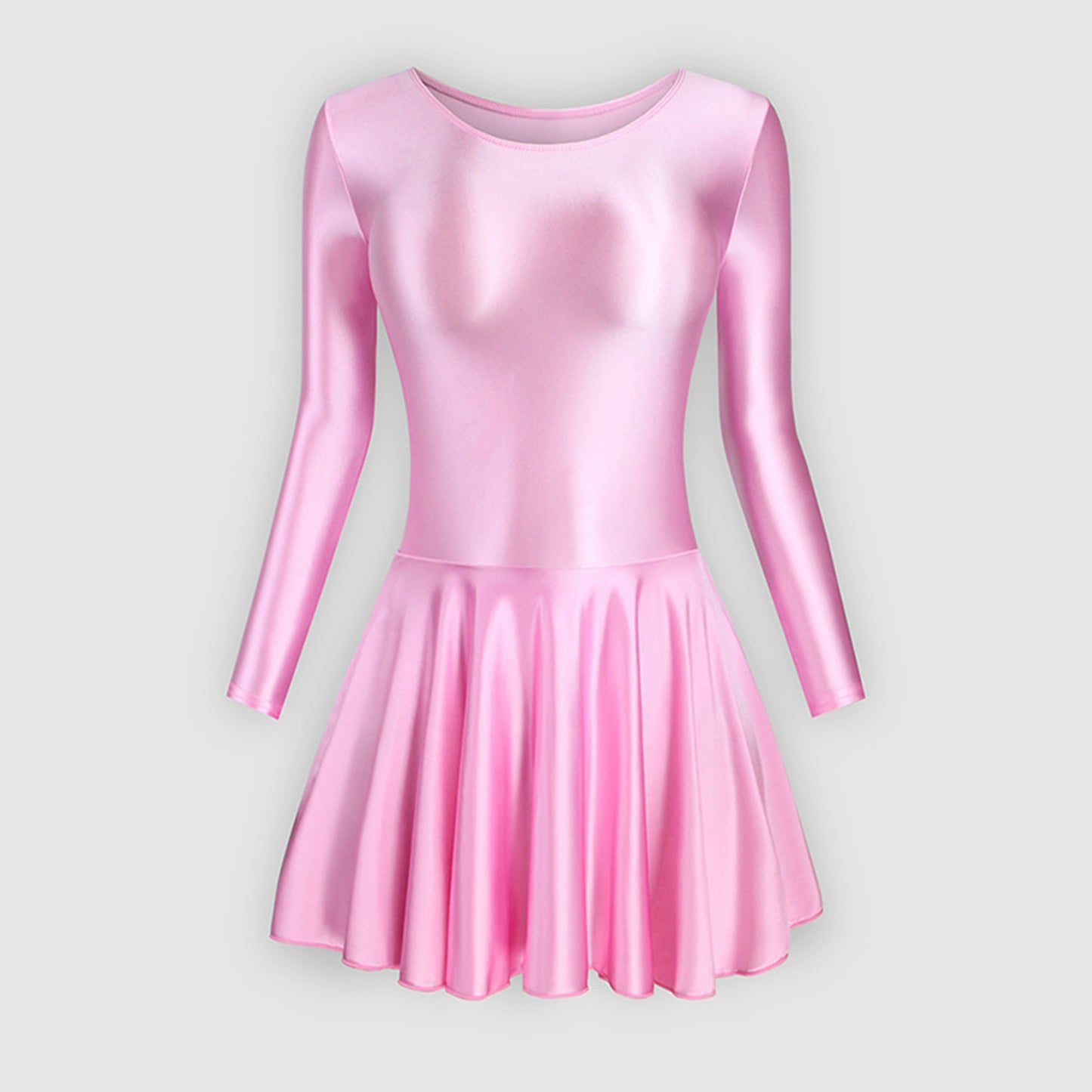 Long Sleeve Round Neck Glossy Leotard Dress