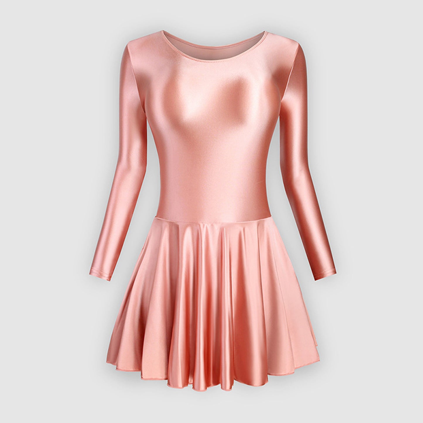 Long Sleeve Round Neck Glossy Leotard Dress