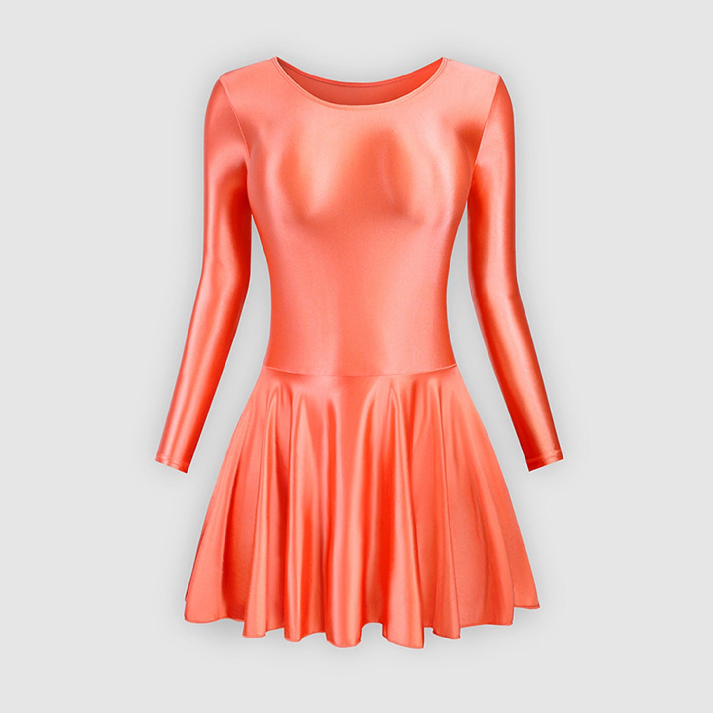 Long Sleeve Round Neck Glossy Leotard Dress