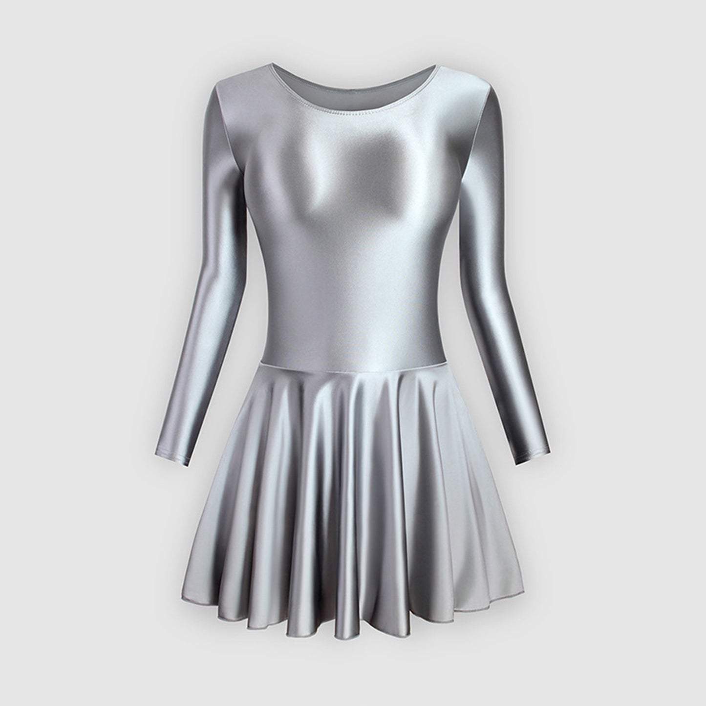 Long Sleeve Round Neck Glossy Leotard Dress