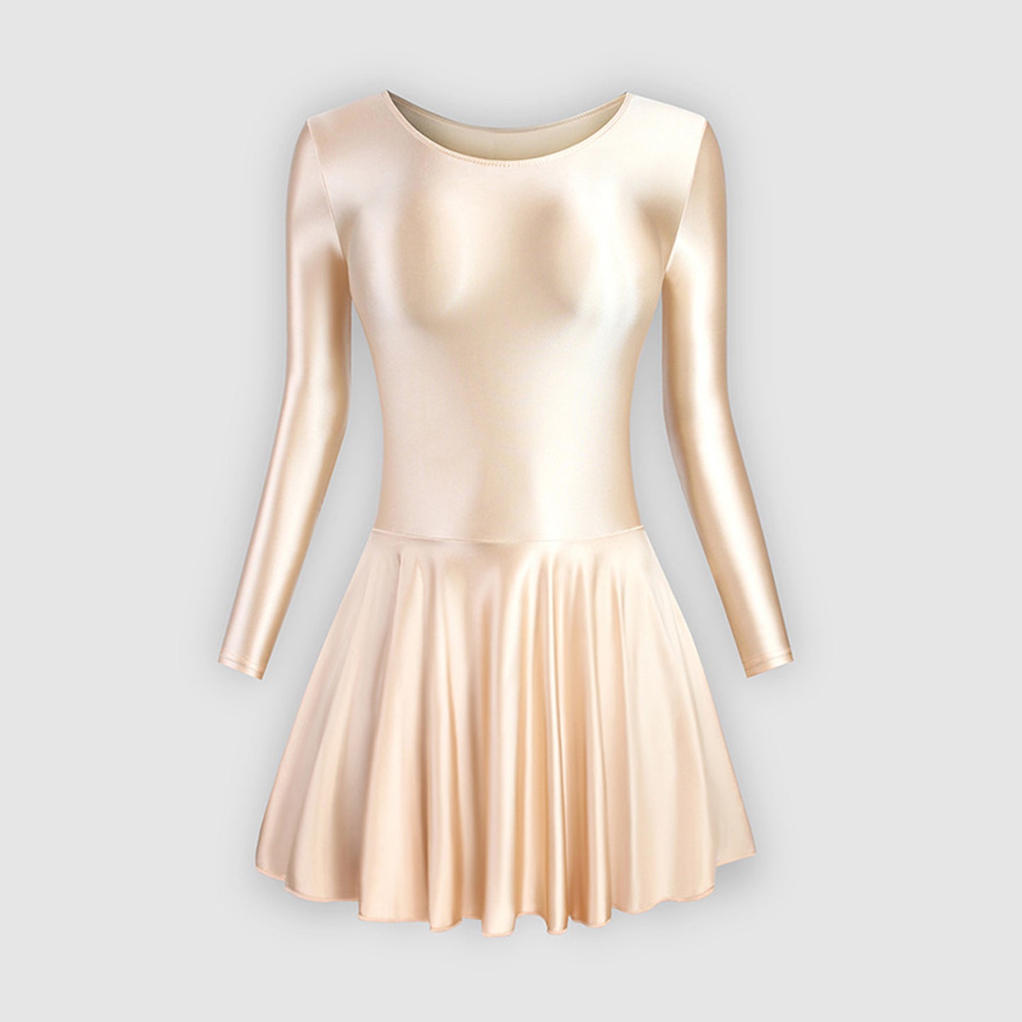 Long Sleeve Round Neck Glossy Leotard Dress