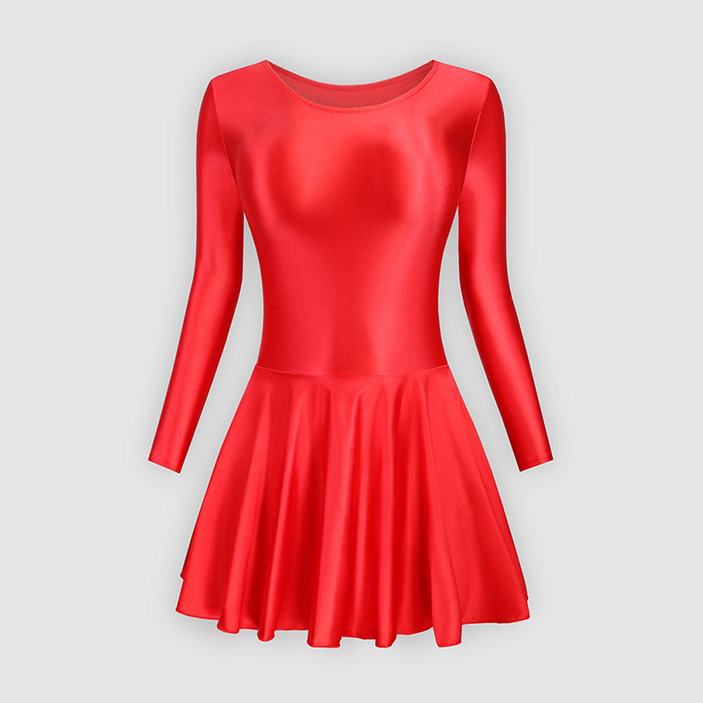 Long Sleeve Round Neck Glossy Leotard Dress