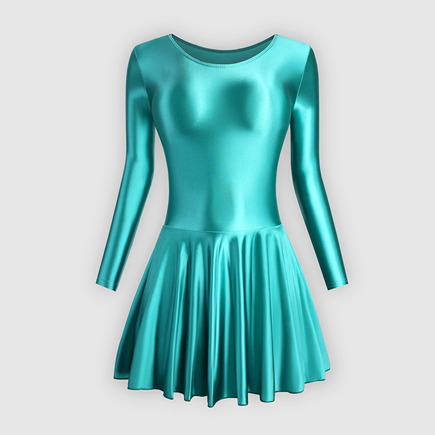 Long Sleeve Round Neck Glossy Leotard Dress