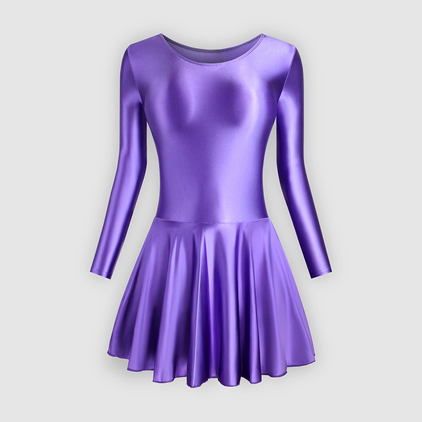 Long Sleeve Round Neck Glossy Leotard Dress