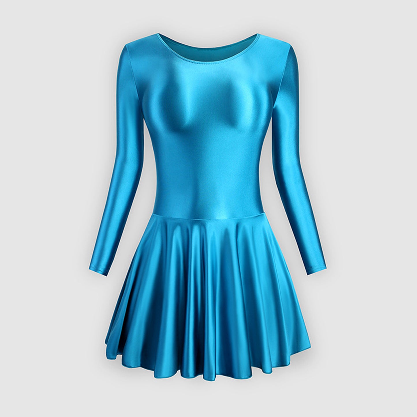Long Sleeve Round Neck Glossy Leotard Dress