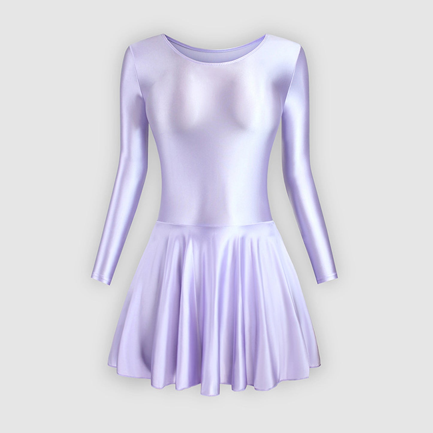 Long Sleeve Round Neck Glossy Leotard Dress
