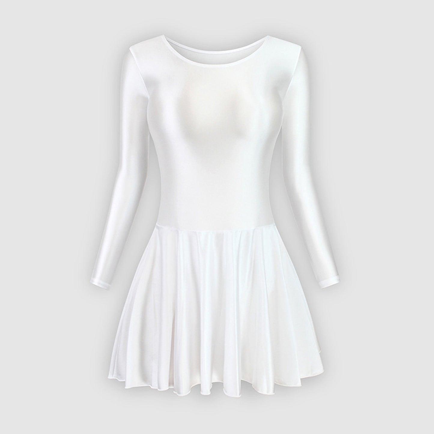 Long Sleeve Round Neck Glossy Leotard Dress
