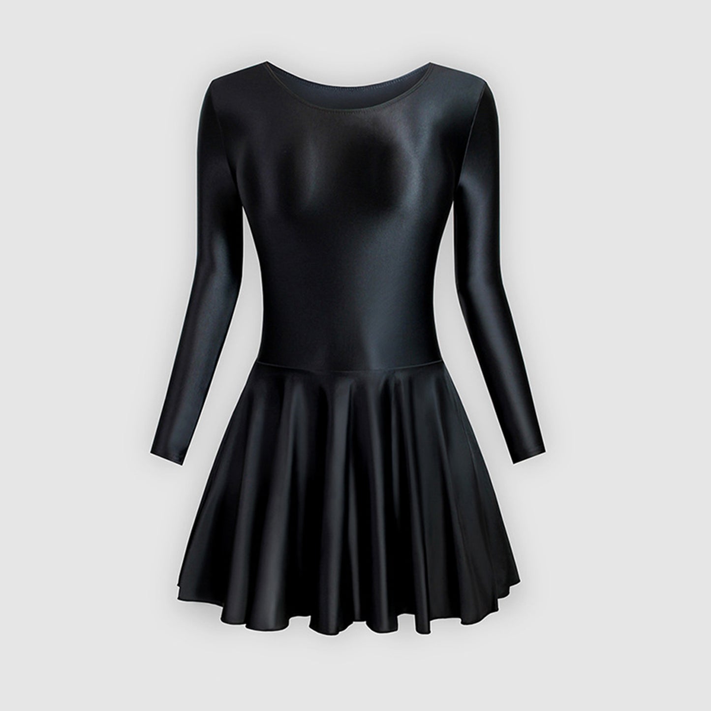 Long Sleeve Round Neck Glossy Leotard Dress
