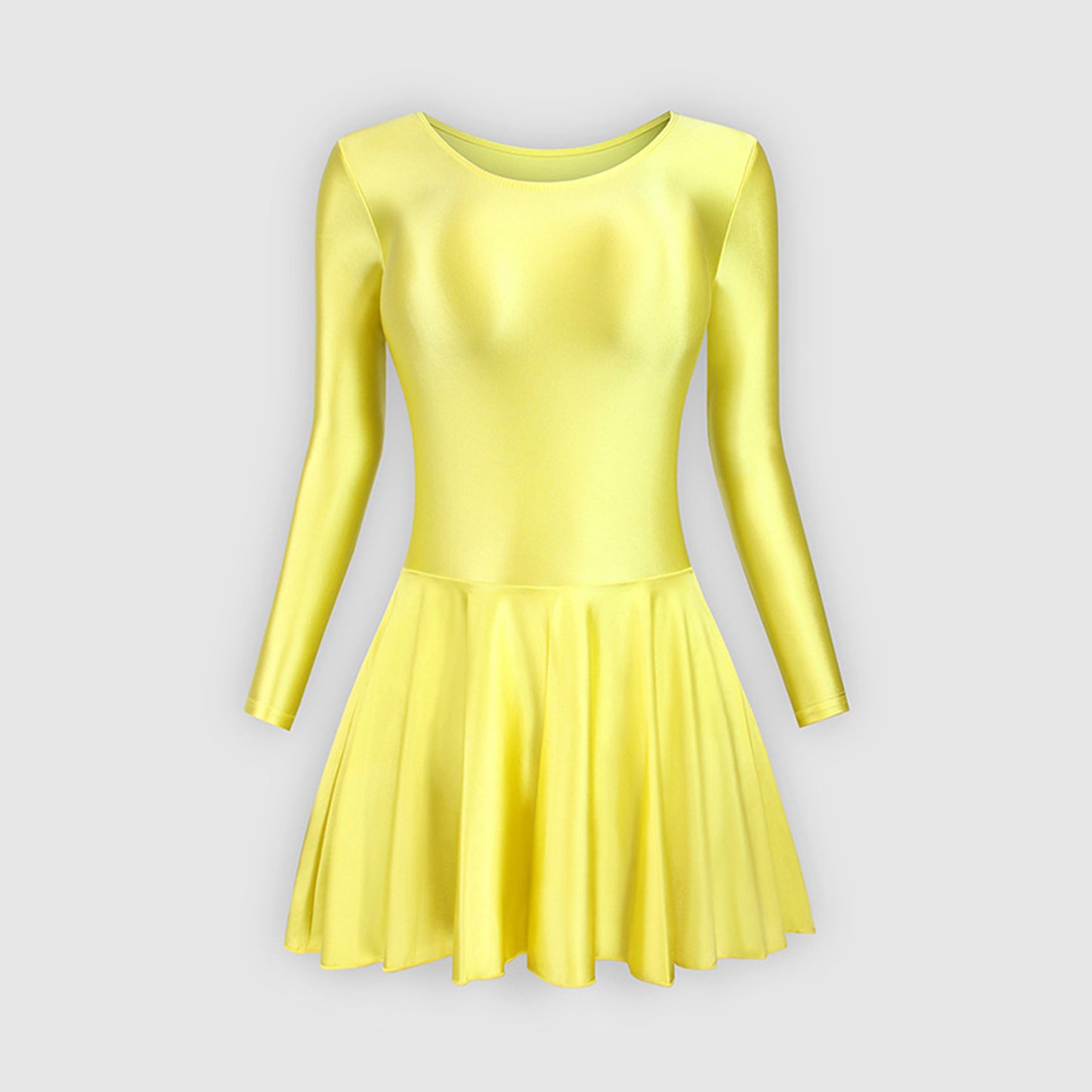 Long Sleeve Round Neck Glossy Leotard Dress