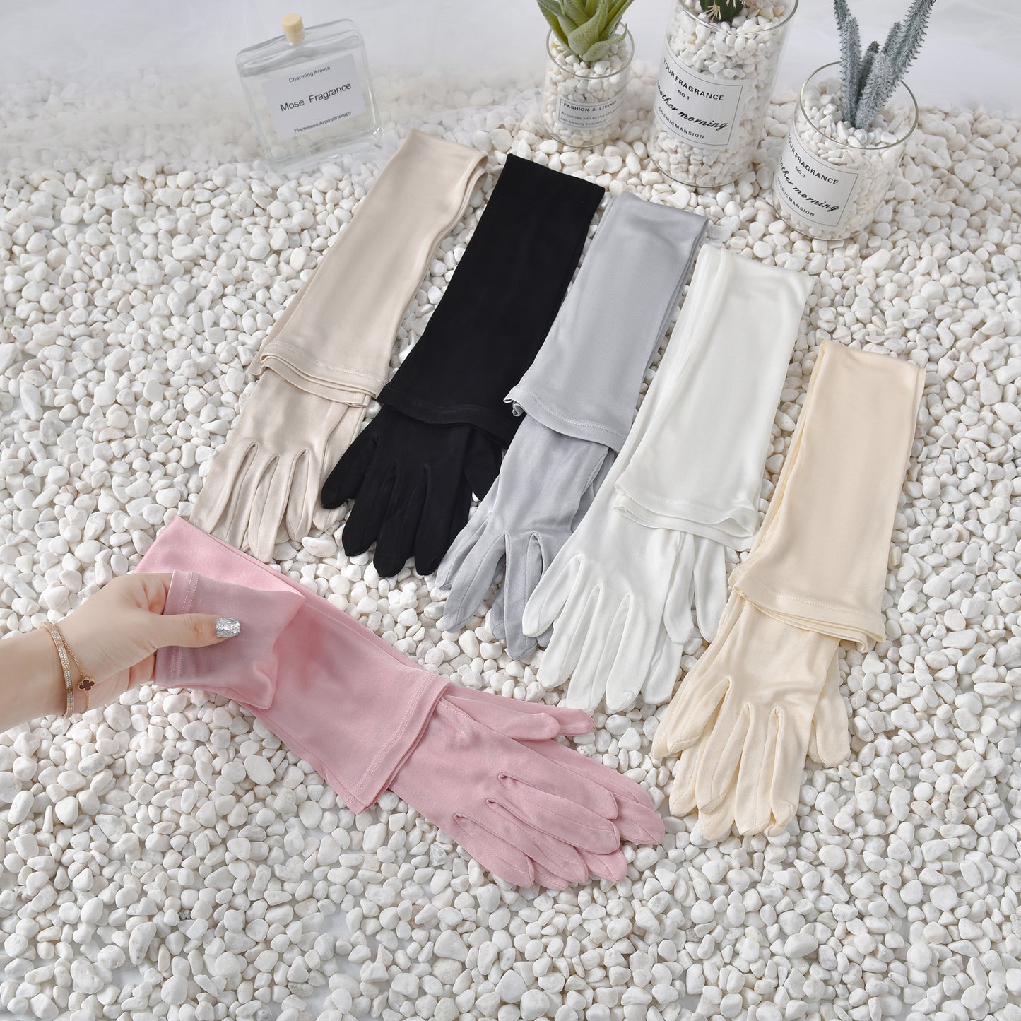 Mulberry Silk Solid Color Elbow Gloves