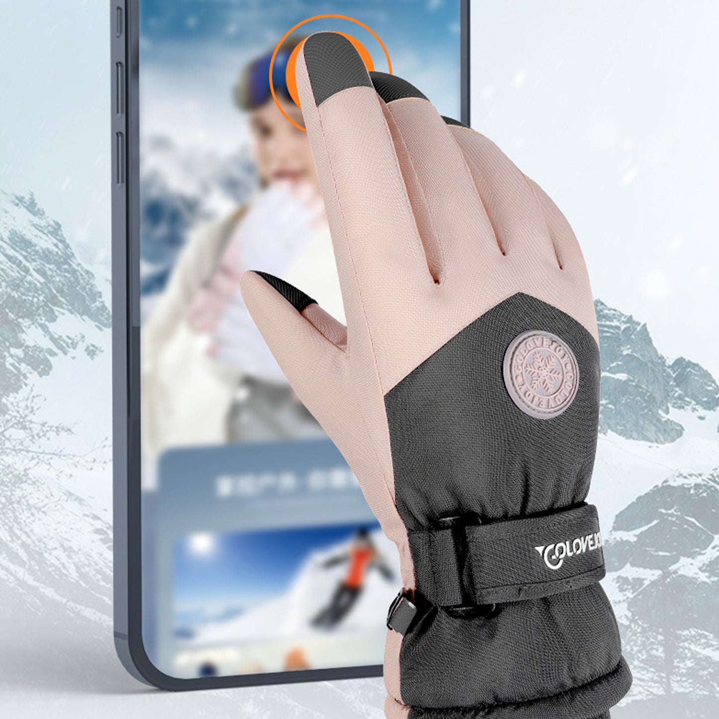 Winter Outdoor Thermal Velvet Fleece Lining Waterproof Anti Slip Touch Screen Ski Gloves