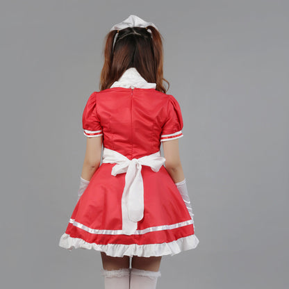 Puff Sleeve Button Bow Apron Maid Dress