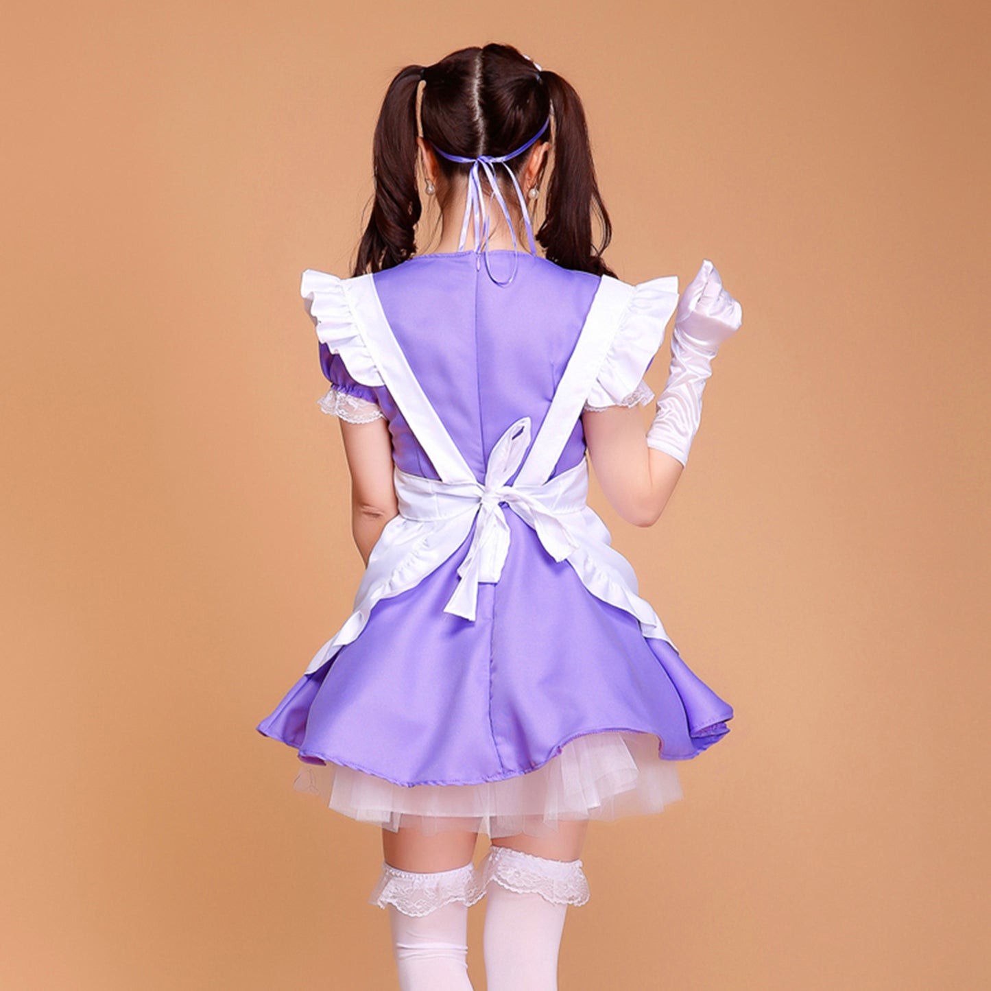 Puff Sleeve Collarless Ribbon Apron Maid Dress