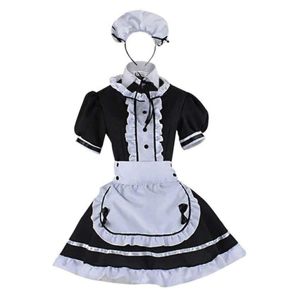 Puff Sleeve Button Bow Apron Maid Dress