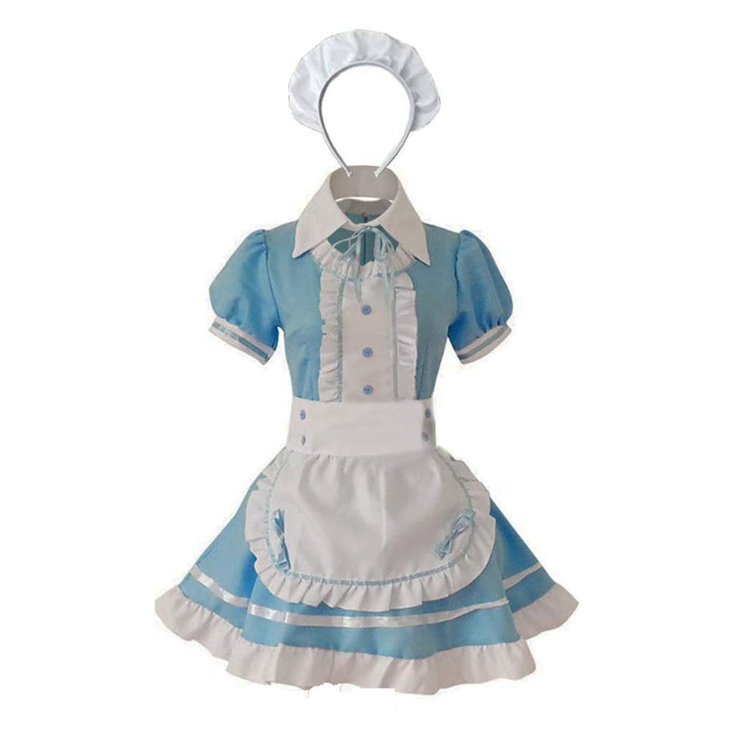 Puff Sleeve Button Bow Apron Maid Dress