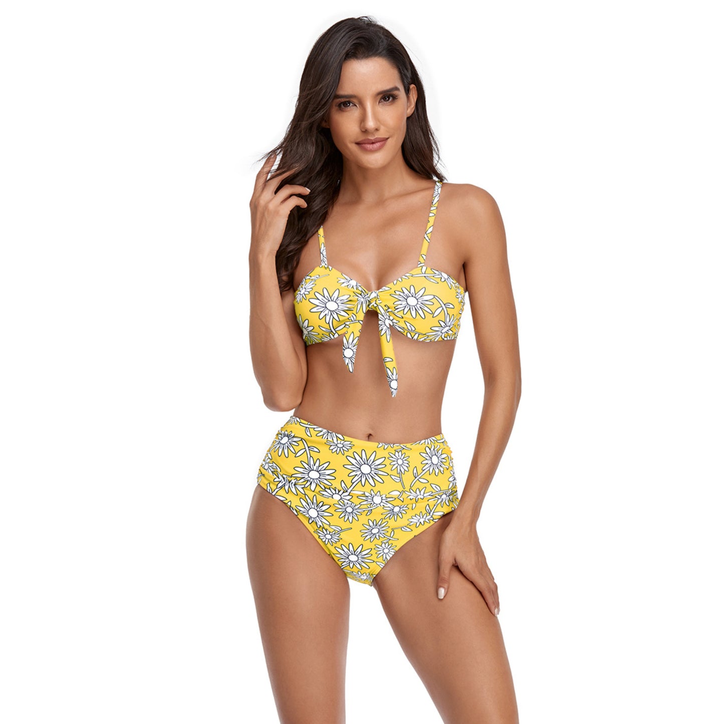 Floral Print Bowknot High Rise Bikini Swimsuit Set