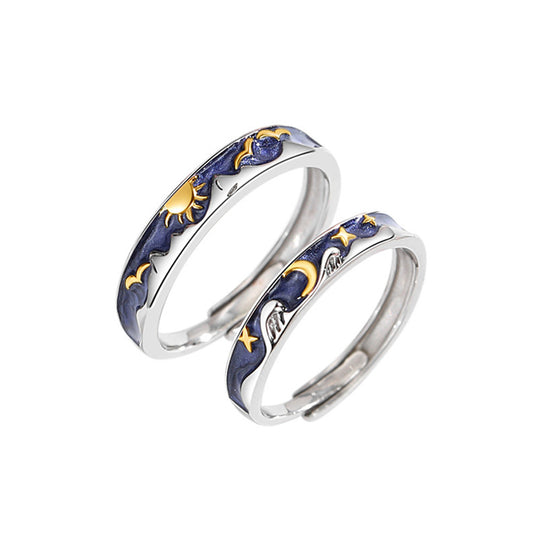 Sterling Silver Sun Moon Adjustable Ring