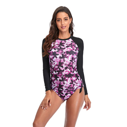 Round Neck Long Sleeve Two Piece Surf Swimsuit Set