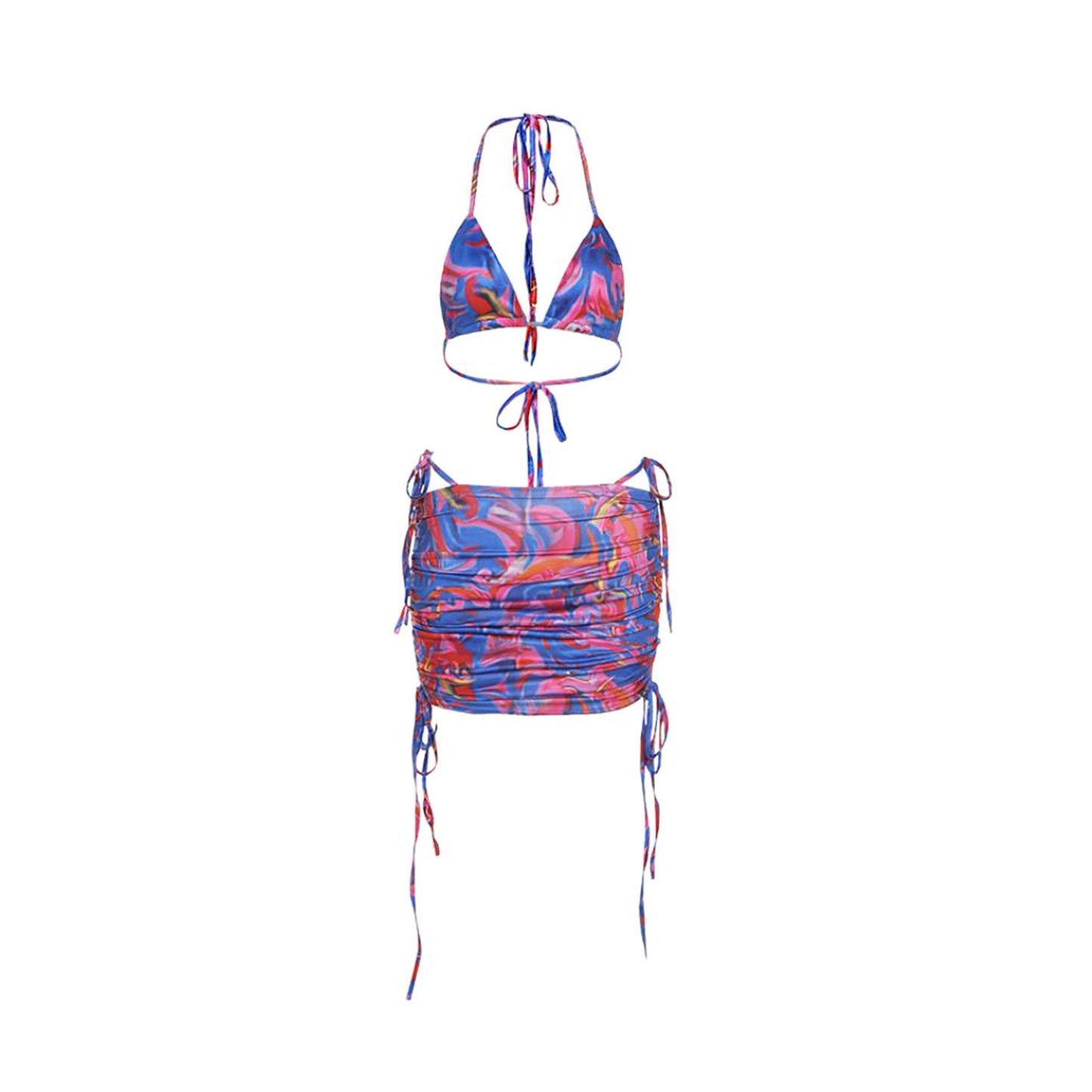 Oil Paint Pattern Bikini Skirt Swimsuit Set