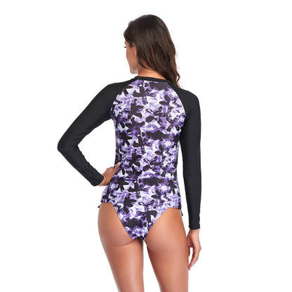 Round Neck Long Sleeve Two Piece Surf Swimsuit Set
