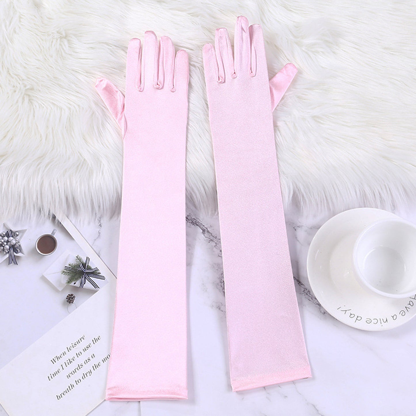 Satin Solid Color Elbow Gloves