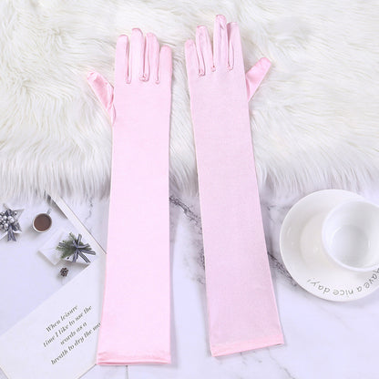 Satin Solid Color Elbow Gloves