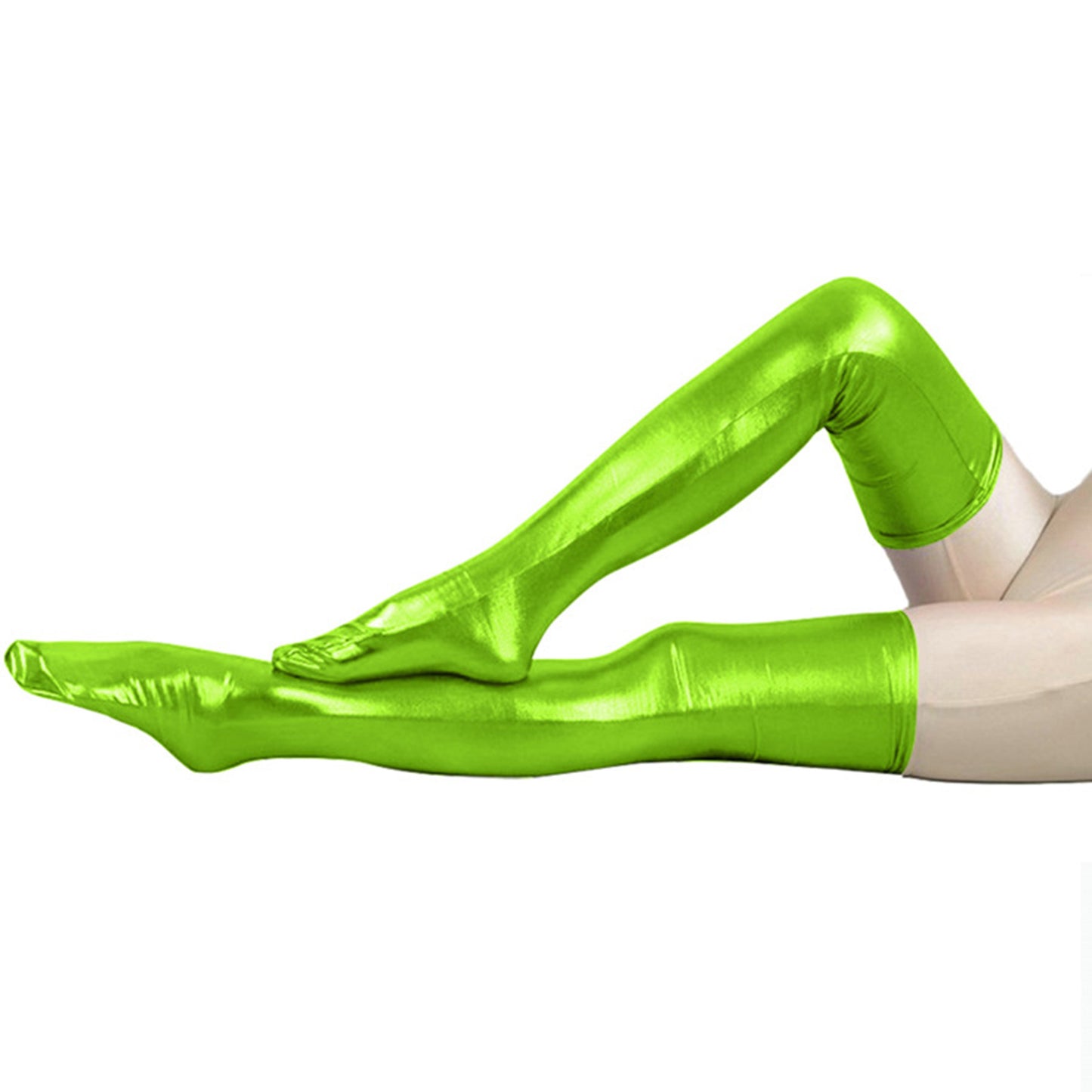 Solid Color Glossy Wet Look Thigh High Stockings