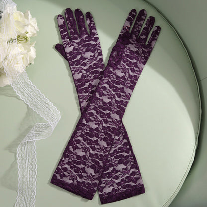 Lace Floral Jacquard Over Elbow Gloves