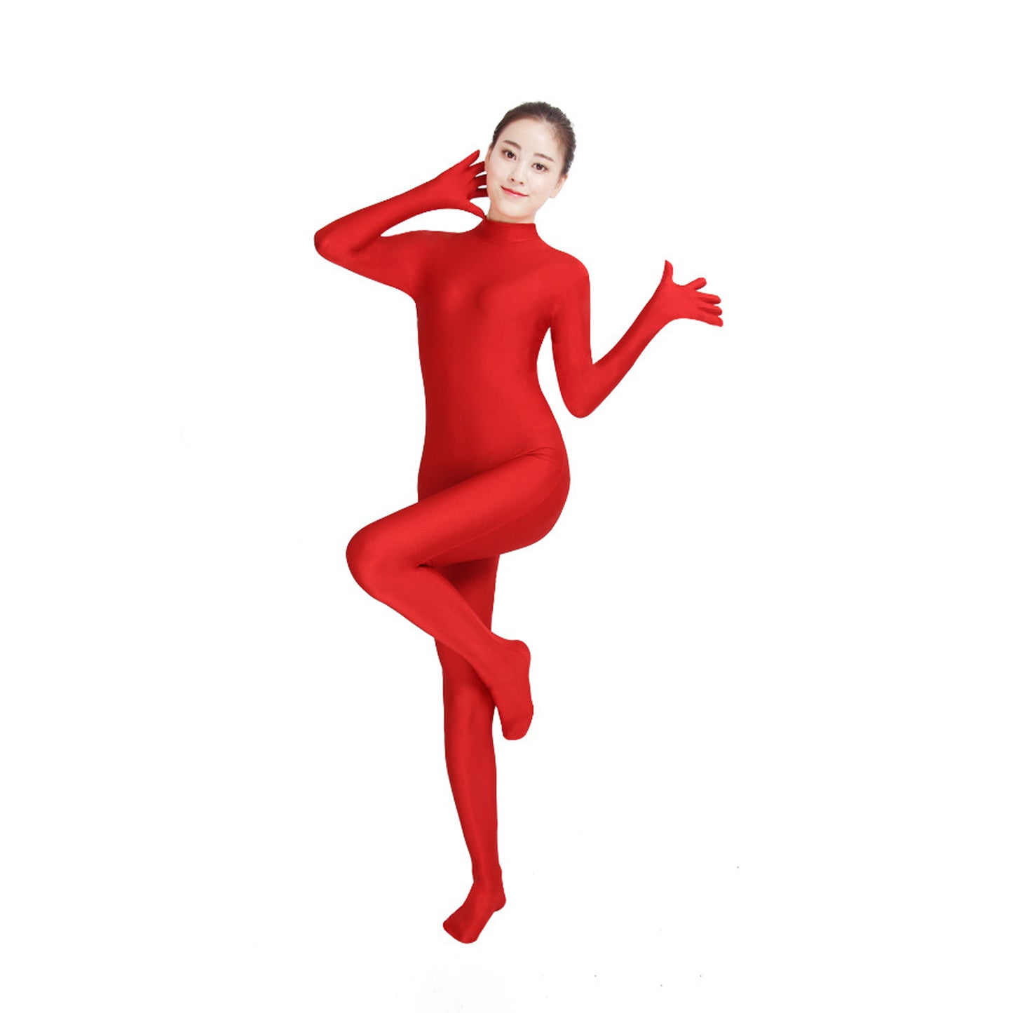 Solid Color Mock Neck Lycra Gloved Zentai Bodysuit (Pack of 2)