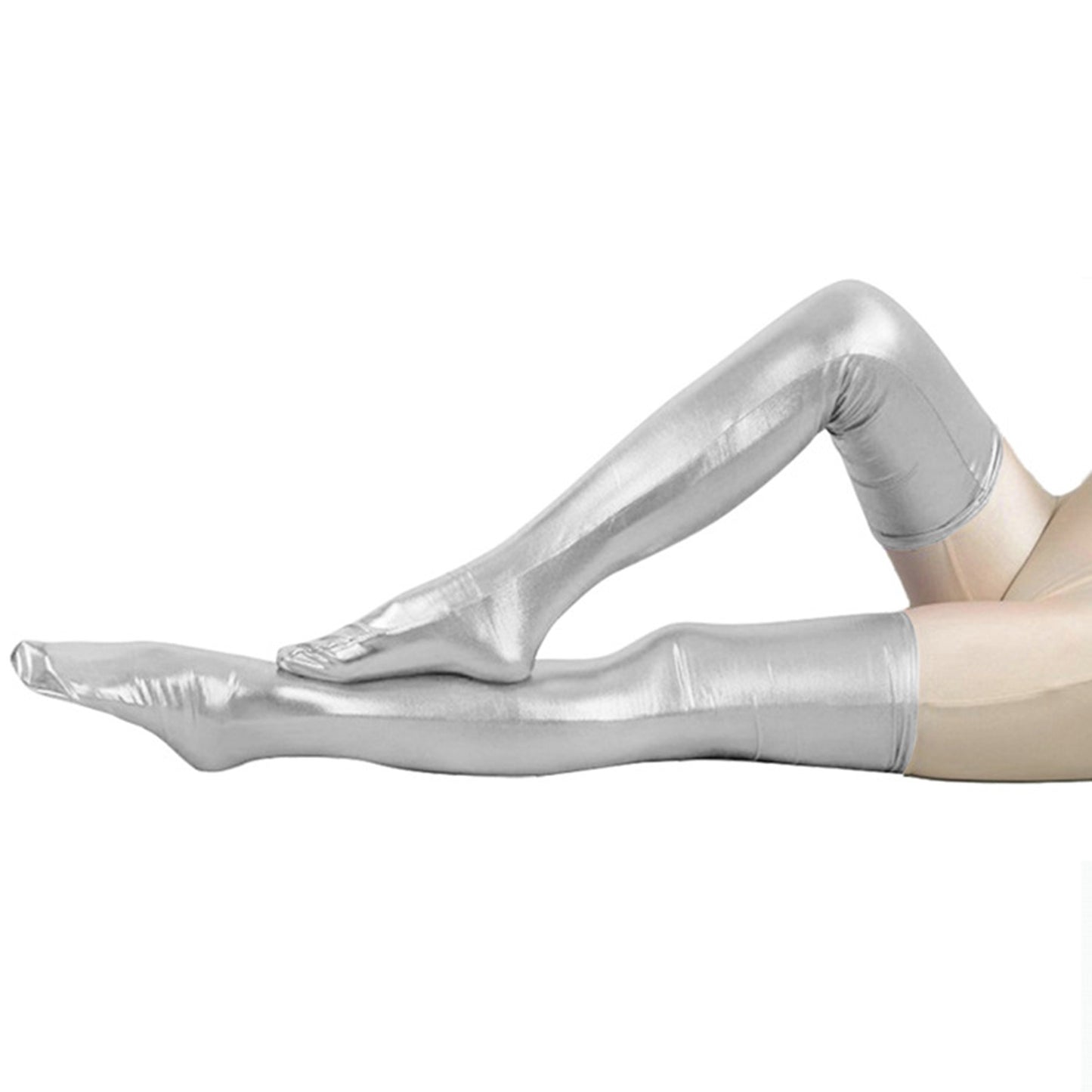 Solid Color Glossy Wet Look Thigh High Stockings