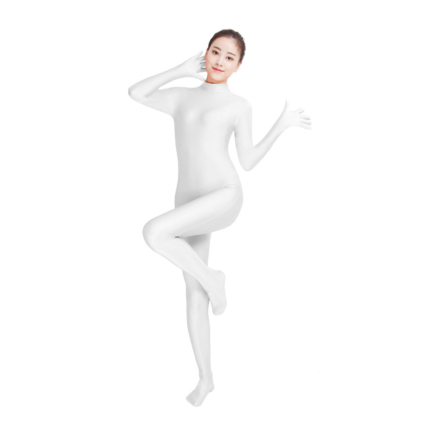 Solid Color Mock Neck Lycra Gloved Zentai Bodysuit (Pack of 2)