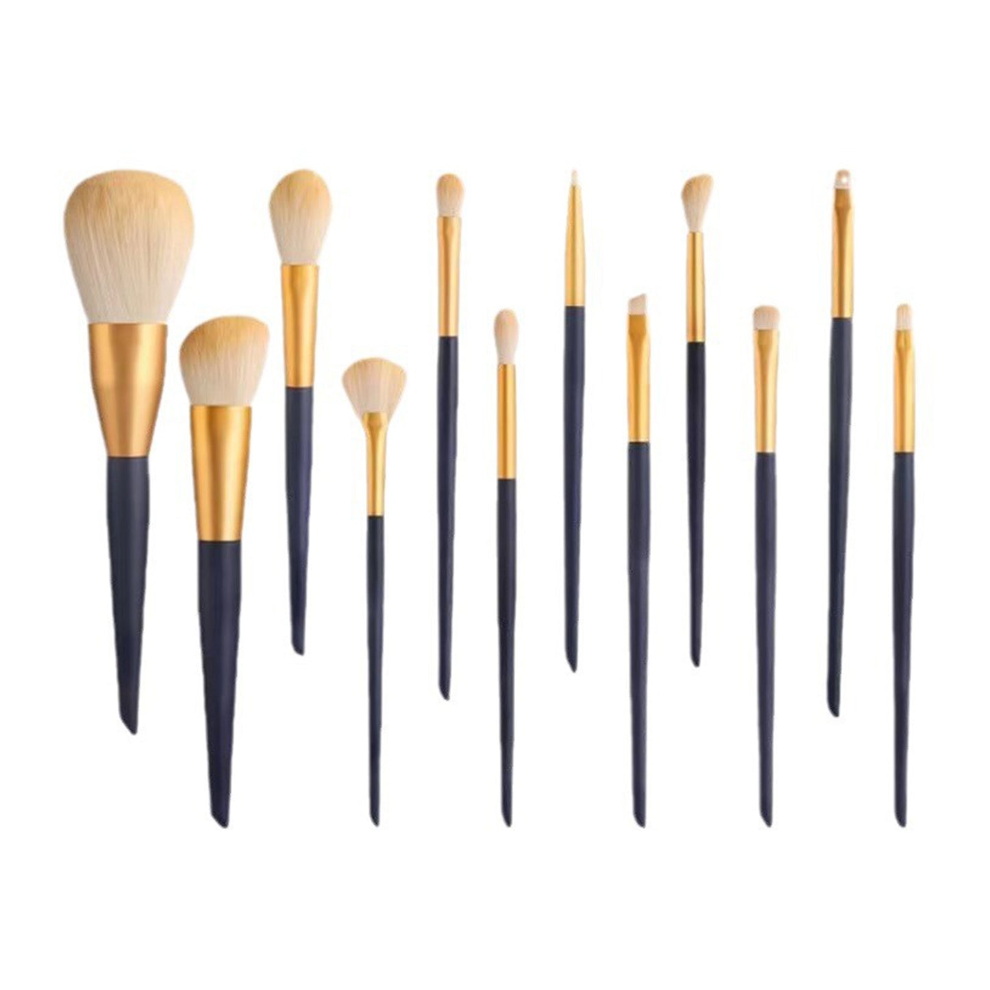 12 Piece Blue Enamel Wooden Handle Golden Aluminum Tube Makeup Brush Set