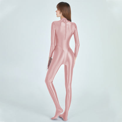 Athena Series Glossy Long Sleeve High Neck Closed Foot Unitard