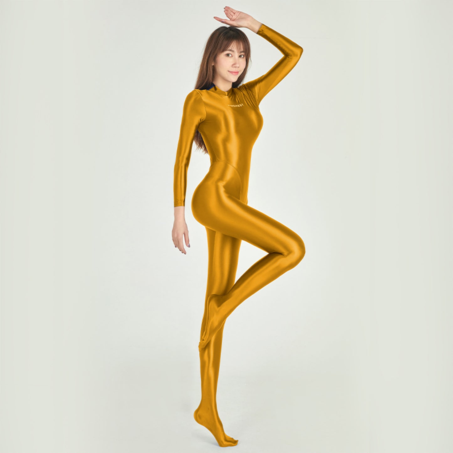 Athena Series Glossy Long Sleeve High Neck Closed Foot Unitard