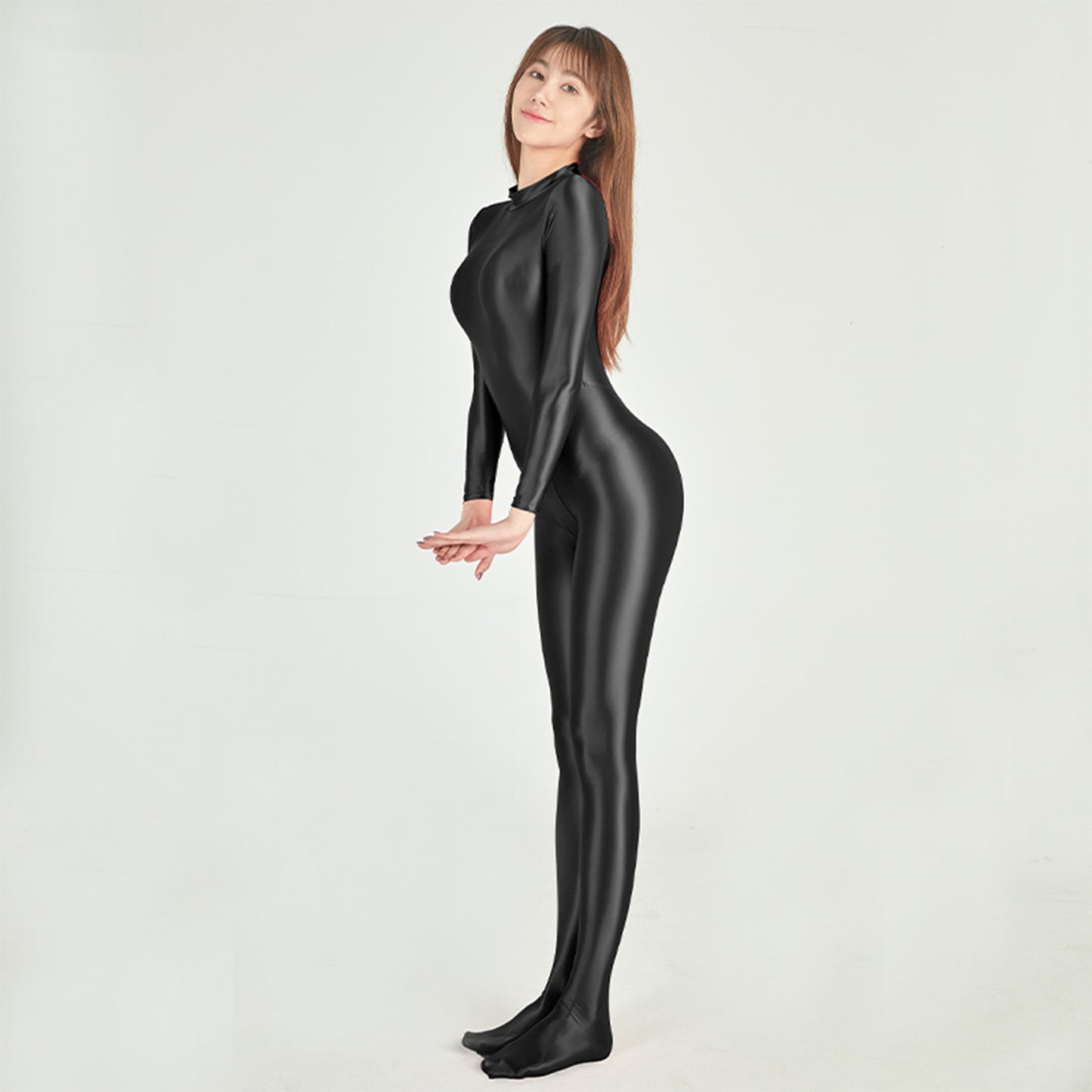 Athena Series Glossy Long Sleeve High Neck Closed Foot Unitard