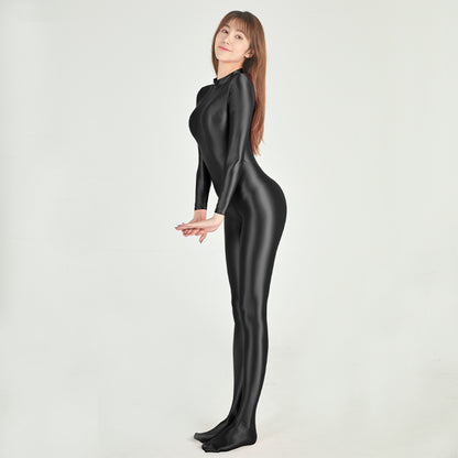 Athena Series Glossy Long Sleeve High Neck Closed Foot Unitard