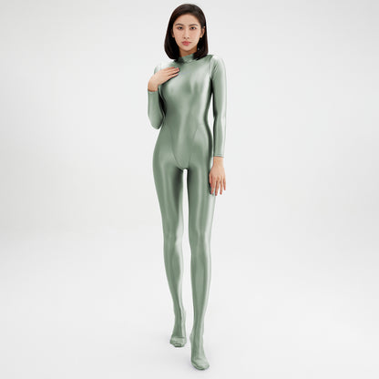 Athena Series Glossy Long Sleeve High Neck Closed Foot Unitard