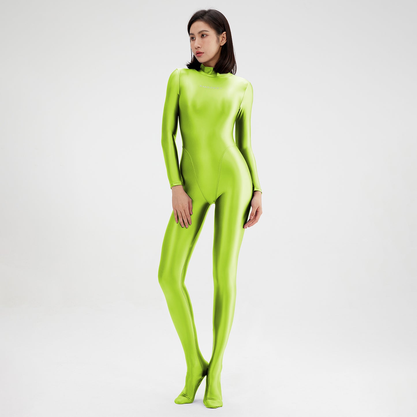 Athena Series Glossy Long Sleeve High Neck Closed Foot Unitard