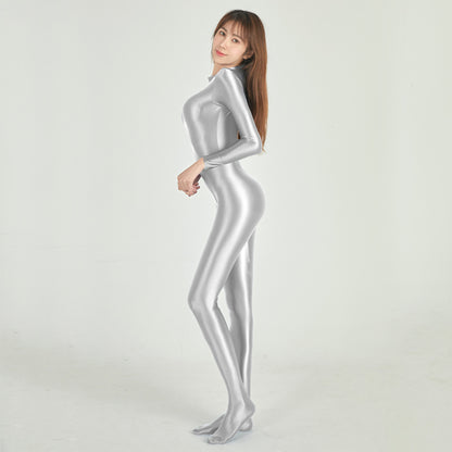 Athena Series Glossy Long Sleeve High Neck Closed Foot Unitard