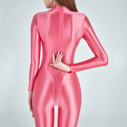 Athena Series Glossy Long Sleeve High Neck Closed Foot Unitard