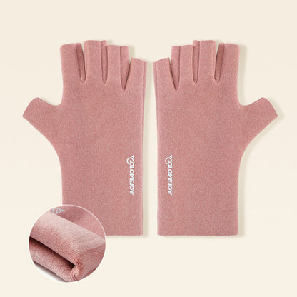 Thermal Dralon Velvet Fleece Lining Fingerless Wrist Gloves