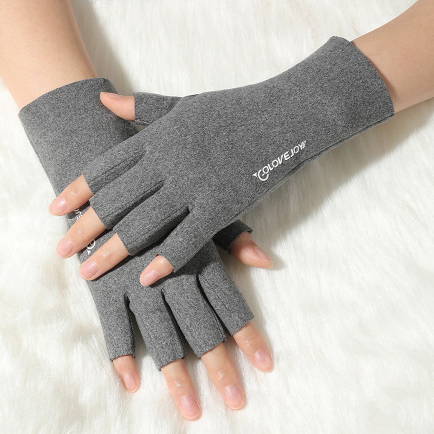 Thermal Dralon Velvet Fleece Lining Fingerless Wrist Gloves