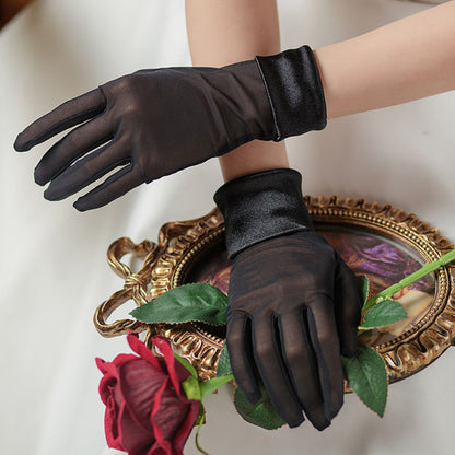 Mesh Satin Cuff Wrist Gloves