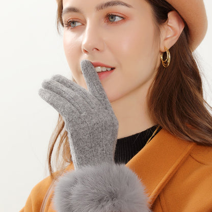 Cashmere Seam Detail Thermal Fleece Lining Fluffy Cuff Touch Screen Wrist Gloves