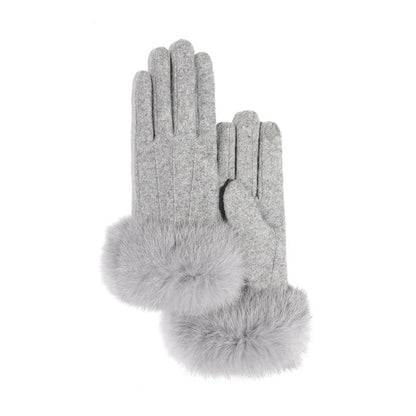 Cashmere Seam Detail Thermal Fleece Lining Fluffy Cuff Touch Screen Wrist Gloves