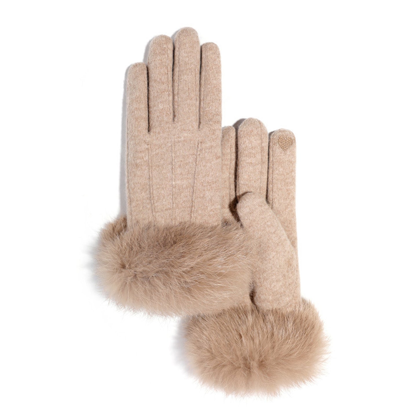 Cashmere Seam Detail Thermal Fleece Lining Fluffy Cuff Touch Screen Wrist Gloves