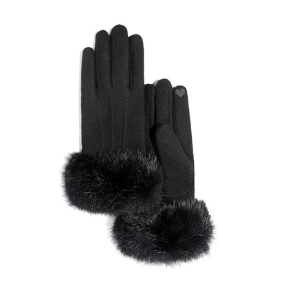 Cashmere Seam Detail Thermal Fleece Lining Fluffy Cuff Touch Screen Wrist Gloves