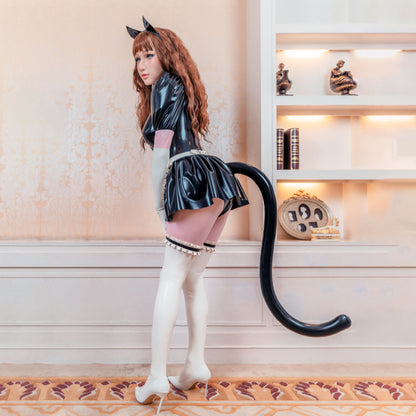 Kitty Maid V Neck Latex Apron Maid Dress Full Cover Bodysuit