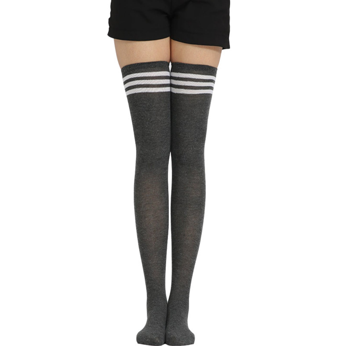 Three Bar Thigh High Socks